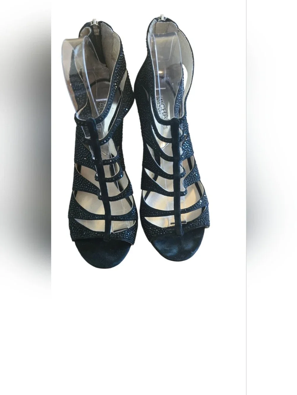 Michael Kors Black Crystal Strappy Cage Heels Sz 8M
